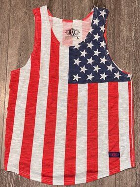 BKC BKLYN CLOTH CO Lightweight Red White Blue Stars Striped Tank Top Men's Large